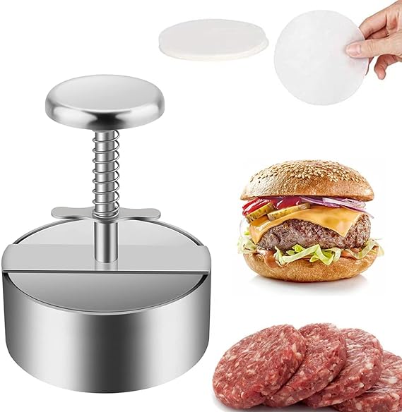 ハンバーガープレス DIY 肉プレス 調理器具 キッチン用品 ハンバーガーメーカー ミートプレス 304ステンレス製 ワックスペーパー (14cm) 父の日