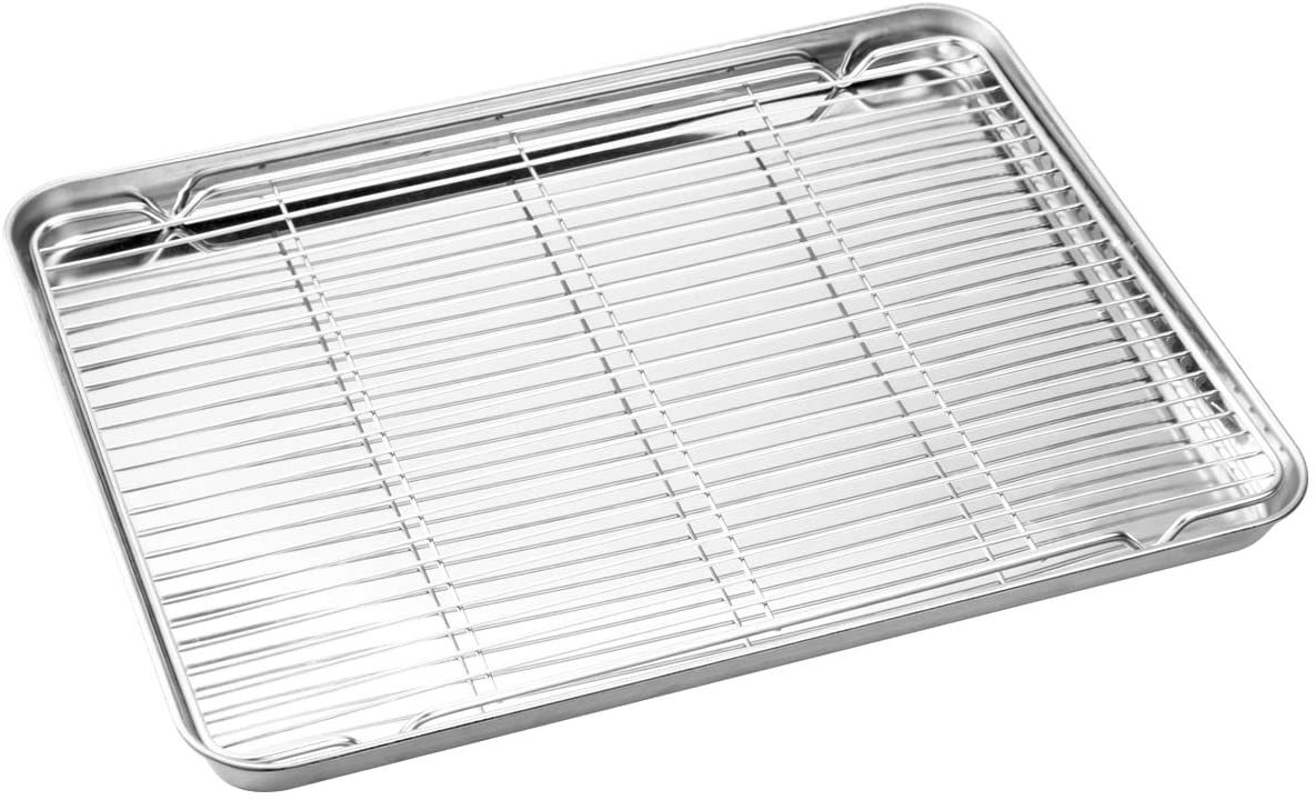 揚げ物 バット 料理 ステンレス パッド 浅型バット バット網 天ぷらトレー 油切り網 油きりバット 油揚げ 揚げ物用 ステンレス皿 湯煎焼き用バット オーブン対応 食洗機対応 (26.5*20*2.5cm) 父の日