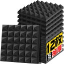 吸音材 30*30*5cm 極厚 ウレタンフォーム 吸音対策 室内装飾 楽器 消音 騒音 防音 吸音パネル 両面テープ付き (12枚)黒 父の日