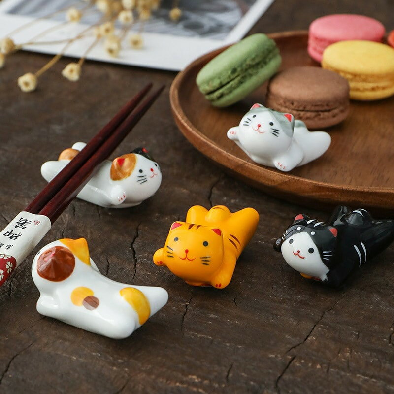 【PT10倍+10%OFFクーポン】【5個セット】猫箸置き かわいい 猫 箸置き 可愛い おしゃれ セラミック 箸台 箸枕 ネコ グッズ 雑貨 食器セット スプーン フォーク 猫置物 おもしろ プレゼント お箸おき お祝い 父の日