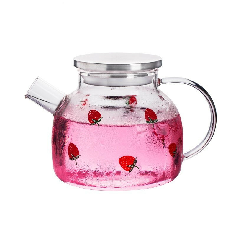 【PT10倍+10%OFFクーポン】【1000ml】ガラスティーポット 耐熱ガラス イチゴ柄 可愛い 取り外し可能 花茶＆ルーズリーフティー用 父の日