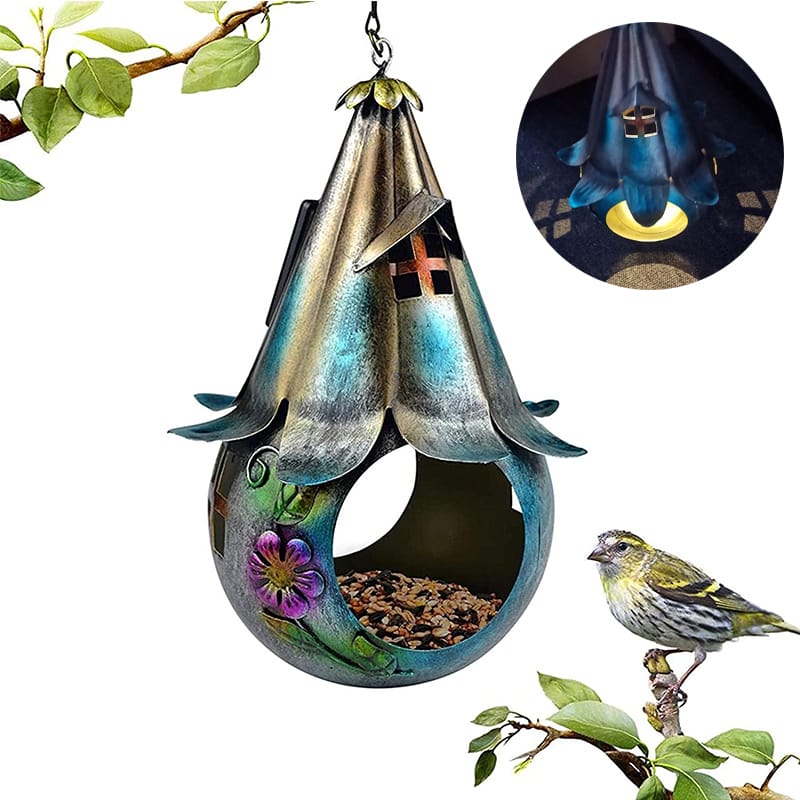 【PT10倍+10%OFFクーポン】ソーラーガーデンライト 鉄製 餌台 鳥用フードフィーダー バードフィーダー ..