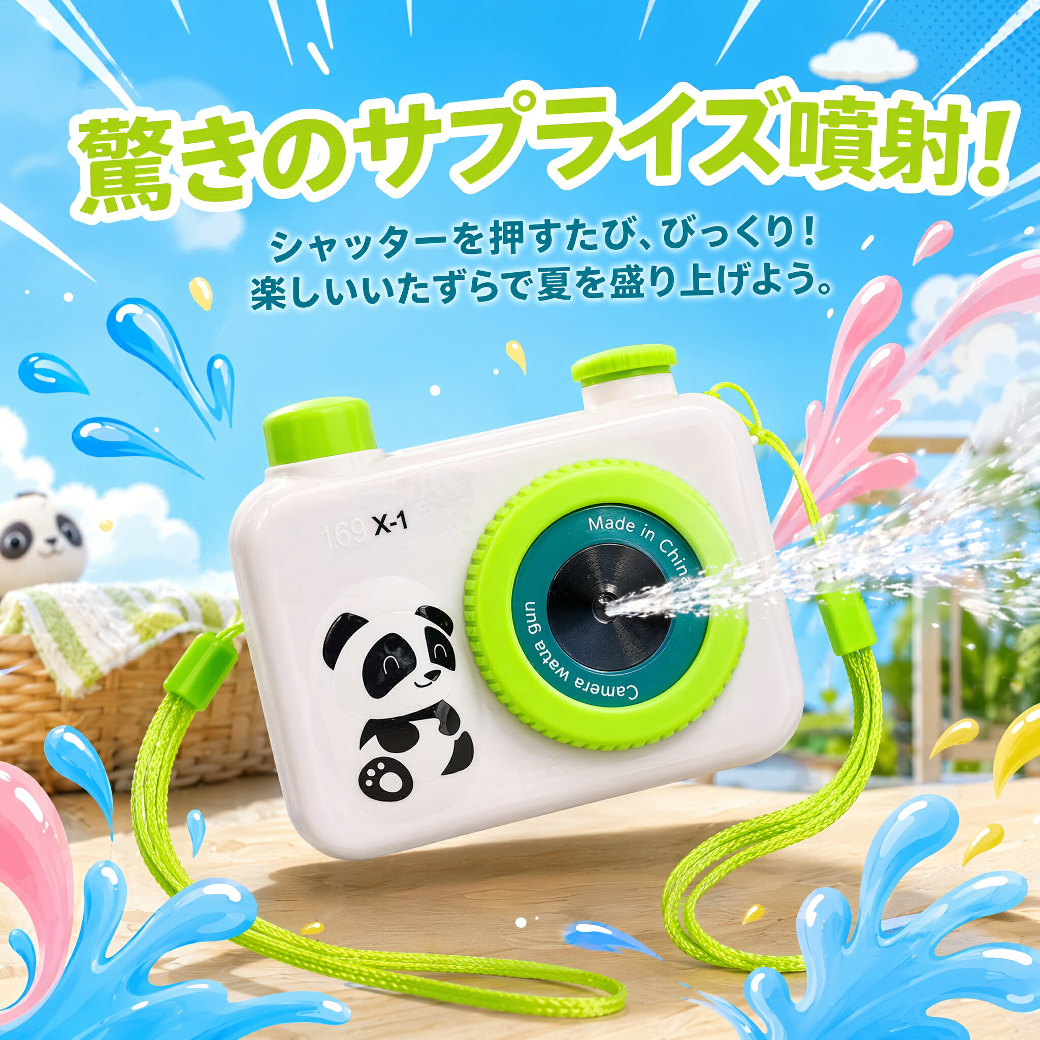 水鉄砲 キッズカメラ 水てっぽう カメラ型 噴水おもちゃ びっくりカメラ いたずら...