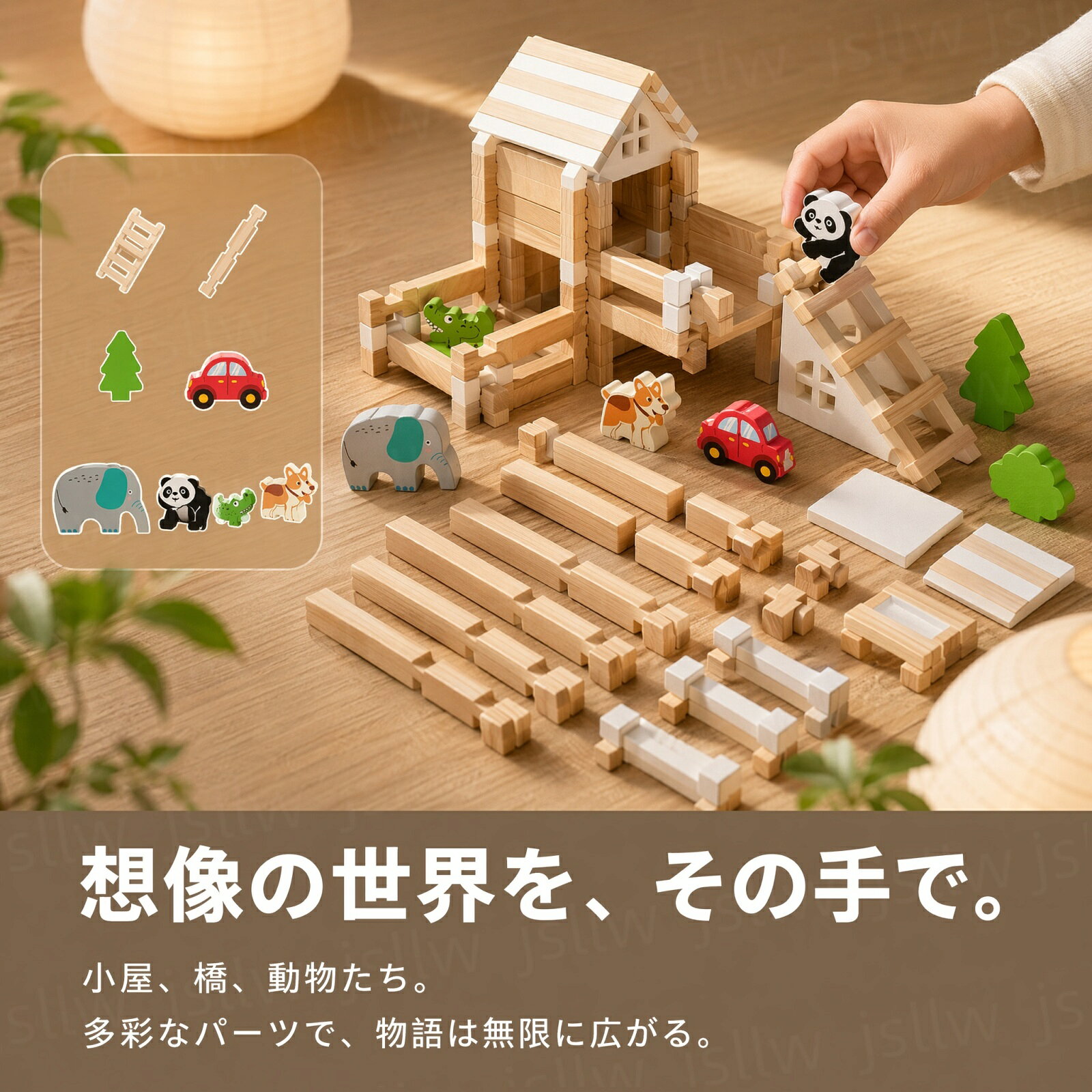 積み木 ほぞ組み 継手仕口 おしゃれ 知育 収納ケース付き ブロック 大容量 つみき ...