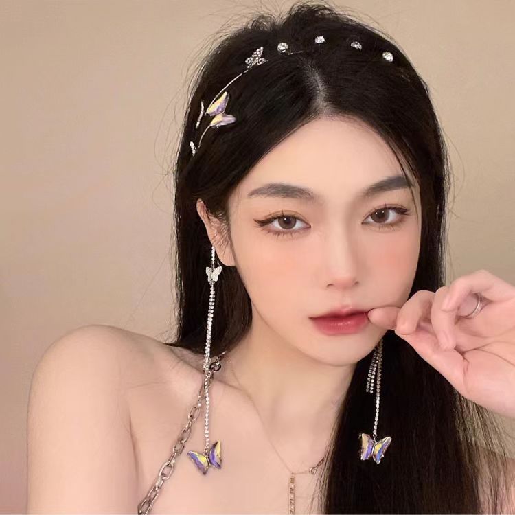 ファイブスタートラストのシルバー バタフライ ヘッドバンド ウェディング バタフライ ヘッドピース ヴィンテージ ヘア つる タッセル ヘッドバンド ヘッド チェーン ジュエリー ヘアフープ バタフライ ヘアアクセサリー 女性用｜アングル3