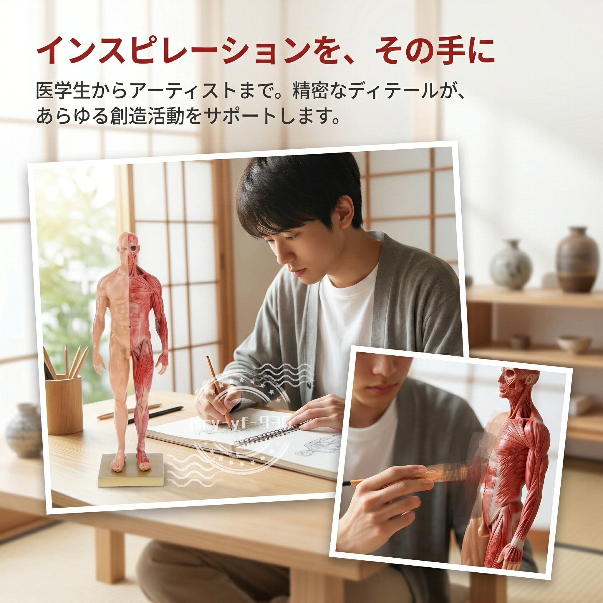 ファイブスタートラストの【PT10倍+10%OFFクーポン】人体モデル 人体模型 男性 女性 11インチ 約30cm 人体筋肉模型 模型 樹脂 筋骨格 CGペインティング 彫刻 父の日｜アングル2