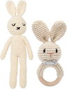 【PT10倍+10%OFFクーポン】おもちゃ ラトル うさぎ ベル入れ 2個セット 脳力開発 ぬいぐるみ 動物 ガラガラ 木製 ブナの木 カギ針編み 手指舐め防止 幼児 赤ちゃん 新生児祝い 出産祝い ギフト ウサギ/象 父の日