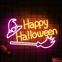 【PT10倍+10%OFFクーポン】「Happy Halloweenネオンサイン LEDネオンライト ハロウィンハッピーネオンロゴ 壁掛け ネオン看板 魔女帽ネ...