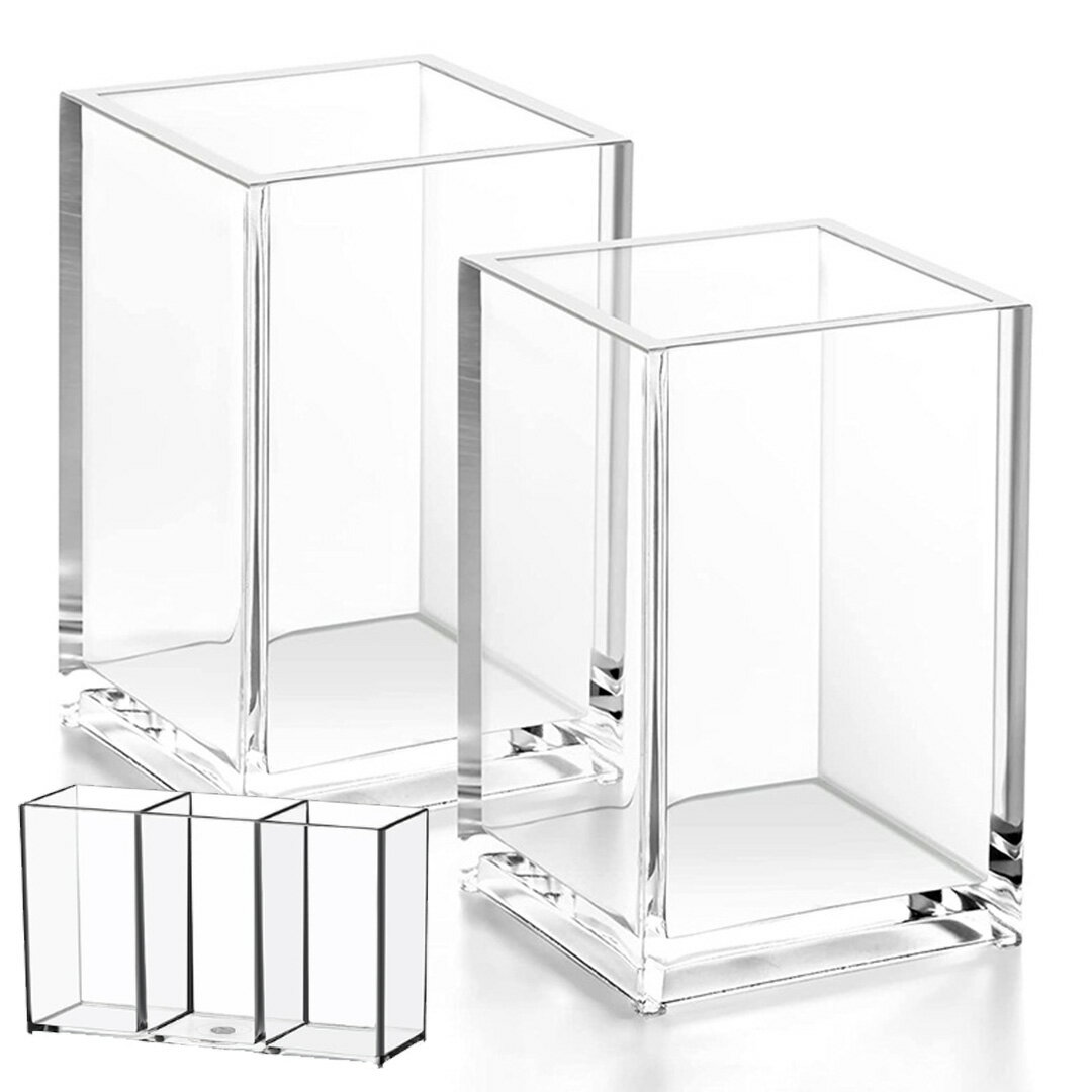 【マラソン限定 クーポン発行中】4個入 3格 仕切り アクリルペンスタンド 透明 ペン立て 卓上収納 文房具 化粧品 メイクブラシ 小物入れ クリア 筆筒 はし...