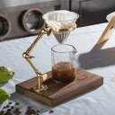 コーヒードリッパースタンド コーヒーフィルター用 コーヒードリッパーブラケット 真鍮製 コーヒーフィルターホルダー 高さ調節可能 おしゃれ 木製ベース 父の日(3)