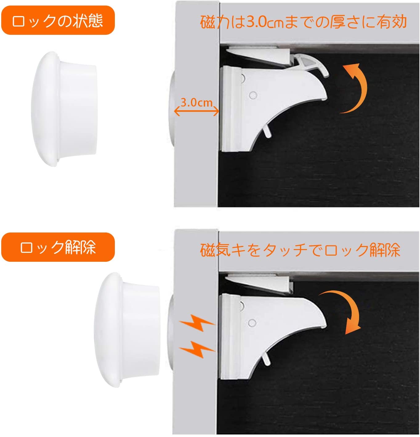＼マラソン期間 P10倍／【4ロック マグネット式キー】ベビーガード チャイルドロック安全磁気 キャビネットロック 赤ちゃん/子供/ペットいたずら防止 引き出しロック 磁石 開閉簡単 指はさみ防止 子供安全ロック ストッパー 引き出し・タンス・食器棚など対応 地震対策