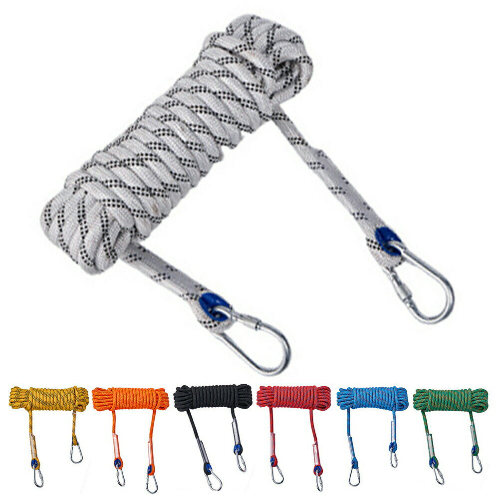 ロープ 10M/15M/20M/30M 補助ロープ 多機能ロープ 耐荷重1000kg 多目的ロープ カラビナ付き 園芸ロープ テントロープ ポリエステル パラコード 防災 安全 頑丈 アウトドア キャンプ用 10M ホワイト