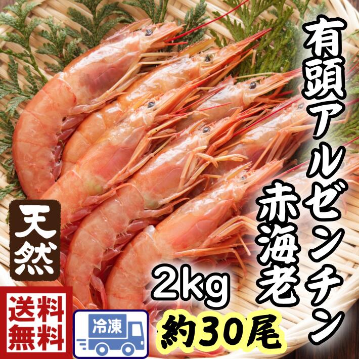 送料無料天然 アルゼンチン赤海老　L1　有頭海老2kg　約30尾　新鮮　美味しい　大きいえび　大海老　海老　えび　エビ　赤海老　赤えび　BBQ　バーベキュー　塩焼き　パスタ　イタリアン