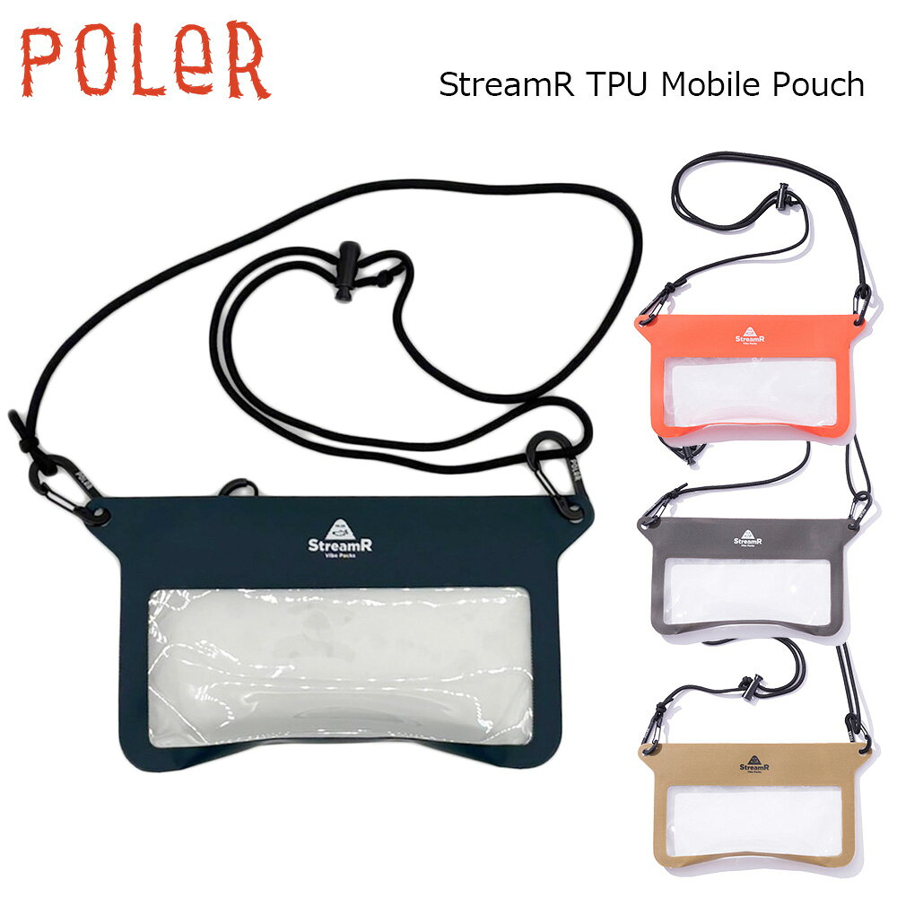 POLER ポーラー StreamR TPU Mobile Pouch ストリーム TPU モバイルポーチ 【詳細】 利根川水系をテーマにしたフィッシングアパレルブランド・TONEDTROUTとPOLERによるモバイルポーチ。防水性(完全防水ではございません。)を持っており、ウェーディングでの釣りや水遊びなどの際に重宝します。 ※ご注意※ ・実店舗と在庫を共有しているため、タイミングによって完売となる場合がございます。 ・モニターの発色によって色が異なって見える場合がございます。 ・柄生地、デザイン生地を使用している商品につきましては生地の取り方により柄位置が異なる場合がございます。 ・掲載画像はメーカー企画段階の画像となりますので仕様変更やデザイン変更等により掲載画像と異なる場合がございます。 ・生産の過程上、縫製作業の糸の継ぎ目、擦過による小さな汚れ、プリント等のムラ、色移り、サイズの数センチのバラつき等が生じる場合がございます。予めご理解頂けます様、よろしくお願い致します。