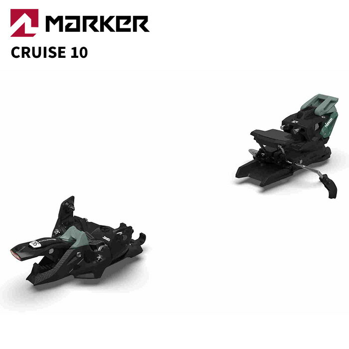 MARKER マーカー ビンディング CRUISE 10（解放値 4.0-10.0） カラー : BLACK/GREEN ブレーキ幅 : 90mm, 105mm クルーズは、品質と性能に妥協することなく、そのほとんどがバイオベース・プラスチックとリサイクル・プラスチックから作られています。これにより、従来の製造工程に比べ、廃棄物や二酸化炭素排出量を削減することができるようになりました。また、スキーの質に関して言えば最大限の楽しみのために、簡単であり続けること!MARKER-Cruiseは、ビンディング1本あたりわずか475g(ブレーキを含む)。驚くほどシンプルで快適、そしてモダンなスキーツーリングの世界へのエントリーを可能にします。このピンビンディングには、ツーリング初心者を楽にする優れた機能が搭載されています。ISIトゥピースとヒールピースは、踏み込みに必要な力を著しく軽減します。特にヒールは操作が簡単で、0°、8°、12°の3段階に色分けされたクライミングエイドが快適なクライミングをサポートします。人間工学に基づいたデザインにより、ブレーキが自動的にロックされた状態で、ヒールピースを180°簡単に回転させることができ、ハイクモードからスキーモードへの切り替えが素早く簡単に行えます。また、垂直方向と水平方向のリリースが独立して調整できるため、滑降中の誤リリースのリスクをさらに軽減します。 Boot Type : Touring Age : Adult Binding Weight : 475 g Stand height : 23mm Toe System : ISI Toe Heel Technology : Cruise Heel Recommended Skier's Weight : 30 - 105 kg Best For : Touring ※ビンディングの単品販売は行っておりません。 　ビンディングのみのご購入はキャンセルとなります。ご了承ください。 　スキー板と同時購入でビンディングの取り付けを行っております。 ※解放値について※ 当店での解放値設定は「10」までとなっております。予めご了承ください。 ※ご注意※ ・製造過程で細かいキズがつくことがありますが、不良品には該当いたしません。 ・実店舗と在庫を共有しているため、タイミングによって完売となる場合がございます。 ・モニターの発色によって色が異なって見える場合がございます。