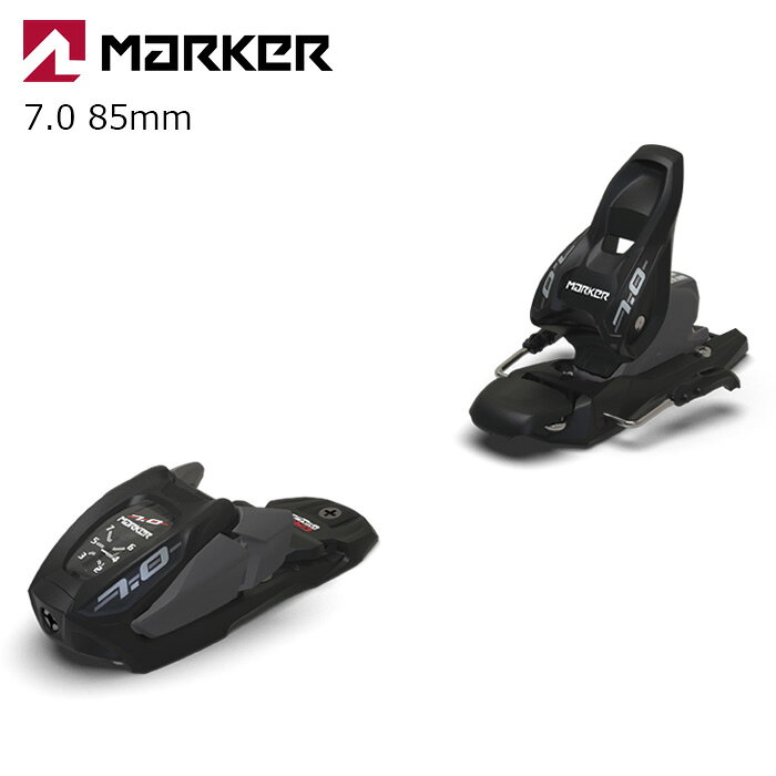 MARKER マーカー ビンディング ジュニア 7.0（解放値 2.0-7.0） カラー : ブラック/アンスラサイト ブレーキ幅 : 85mm MARKERの7.0ジュニアビンディングは、4リンクのJRトウやコンパクトなJRヒールといったハイレベルな機能を、若いスキーヤーに提供します。また、このビンディングは素晴らしいスキー性能を発揮し、常にエッジに十分な圧力をかけることができます。アダルト規格、チルドレン規格(タイプA、C)、グリップウォークブーツに対応。 カテゴリー : オールマウンテン ブーツタイプ : A / GW A / C / GW C 適合体重 : 24 - 75 kg スタンドハイト : 22mm トウシステム : ジュニア4リンケージ AFDグライディングプレート : ジュニアアクティブAFD ヒール : コンパクトジュニア 重量(1/2ペア) : 570g 原産国 : チェコ ※ビンディングの単品販売は行っておりません。 　ビンディングのみのご購入はキャンセルとなります。ご了承ください。 　スキー板と同時購入でビンディングの取り付けを行っております。 ※解放値について※ 当店での解放値設定は「10」までとなっております。予めご了承ください。 ※ご注意※ ・製造過程で細かいキズがつくことがありますが、不良品には該当いたしません。 ・実店舗と在庫を共有しているため、タイミングによって完売となる場合がございます。 ・モニターの発色によって色が異なって見える場合がございます。