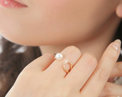 フォークリング パール 淡水真珠 ダイヤモンド K10YG/PG/WG リング【プレゼント ギ...