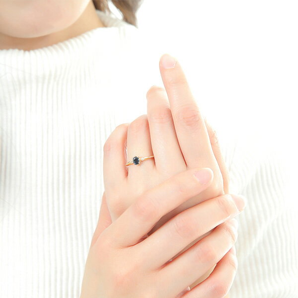 サファイア リング 1石 一粒 シンプル K10 10k 10金 YG PG WG 重ねづけ クラシック ミル打ち ミルグレイン 【プレゼント ギフト】 ▼