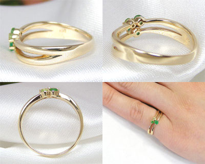 ピンキーリング エメラルド グリーンガーネット ペリドット K10YG 【送料無料】【smtb-TD】【saitama】【プレゼント/ギフト】▼