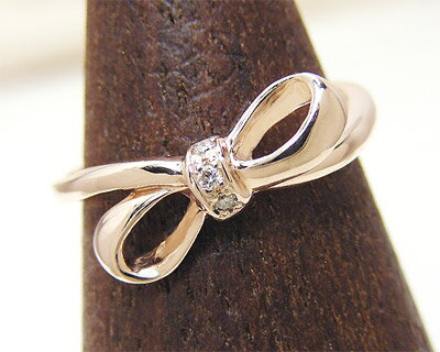 ダイヤモンド リボン ピンキーリング リング K10PG/YG/WG 【プレゼント ギフト】 ▼