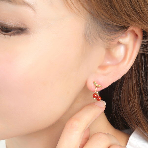 さくらんぼ チェリー ピアス カーネリアン ペリドット K10YG 【プレゼント ギフト】 ▼