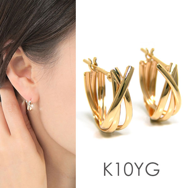 樂天商城 - フープ ピアス 甲丸 スナップ ピアス 3連 K10YG 10k 10金 イエロー ゴールド 輪っか クロッシング 遮断式 リング ワンタッチ キャッチレス 【プレゼント ギフト】 ▼