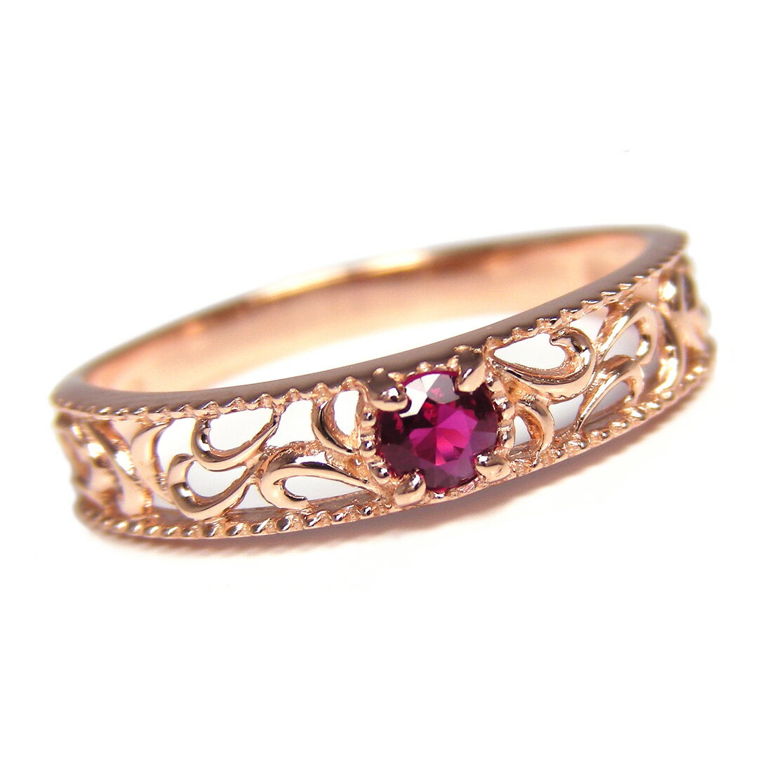ルビー リング ピンク ゴールド K10PG アラベスク スカシ ミル打ち 【プレゼント ギフト】 ▼
