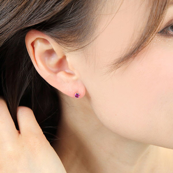 ロードライトガーネット ピアス K18PG 18k 18金 4mm ピンク ゴールド 一粒 一石 【プレゼント ギフト】 ▼