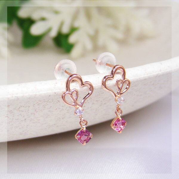 ピンクトルマリン ハート ピアス ピンクゴールド K10PG 10k 10金 【プレゼント ギフト】 ▼