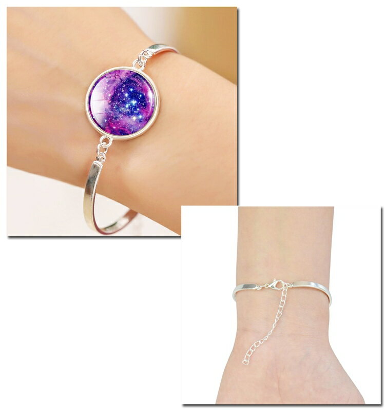 宇宙柄シルバーブレスレッド・プレゼント・星・ブレスレット・流星・宇宙・レジン 母の日