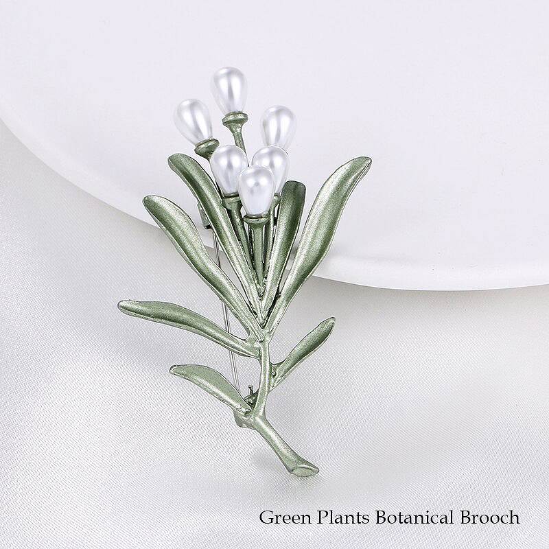 ブローチ/ボタニカルデザインのストールブローチ パール 植物 リーフ スカーフ留め ギフト プレゼント ストールクリップ グリーン 緑 おしゃれ 母の日 敬老の...
