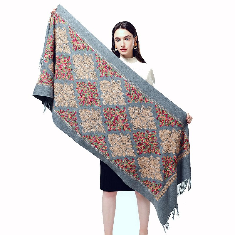 ストール/オリエンタルなアラベスク柄刺繍大判カシミアストール レディース 大判 春 秋冬 秋 冬 stall stole スカーフ ショール 結婚式 女子会 ギフト プレゼント ベージュ グレー ブラック 黒 ストール おしゃれ uvケア 母の日 敬老の日