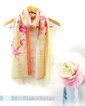 ストール/バラの花柄ウール100%大判ストール レディース 秋 冬 UV 結婚式 ショール stall stole スカーフ ストール ギフト プレゼント ピンク グレー 灰色 パープル 紫 ストール