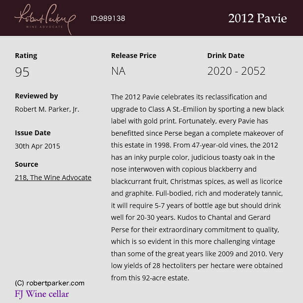 [2012] シャトー・パヴィ【L】 [Chateau　Pavie] ( フランス ボルドー サンテミリオン ) ワイン 赤ワイン fjwc-10000312 FJワインセラー サンプル画像2