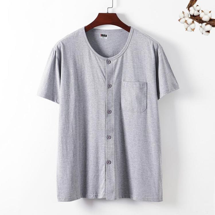 半袖 Tシャツ クールネック メンズ 前開き 綿 Uネック ロングパンツ インナーシャツ 2点セット トップ..