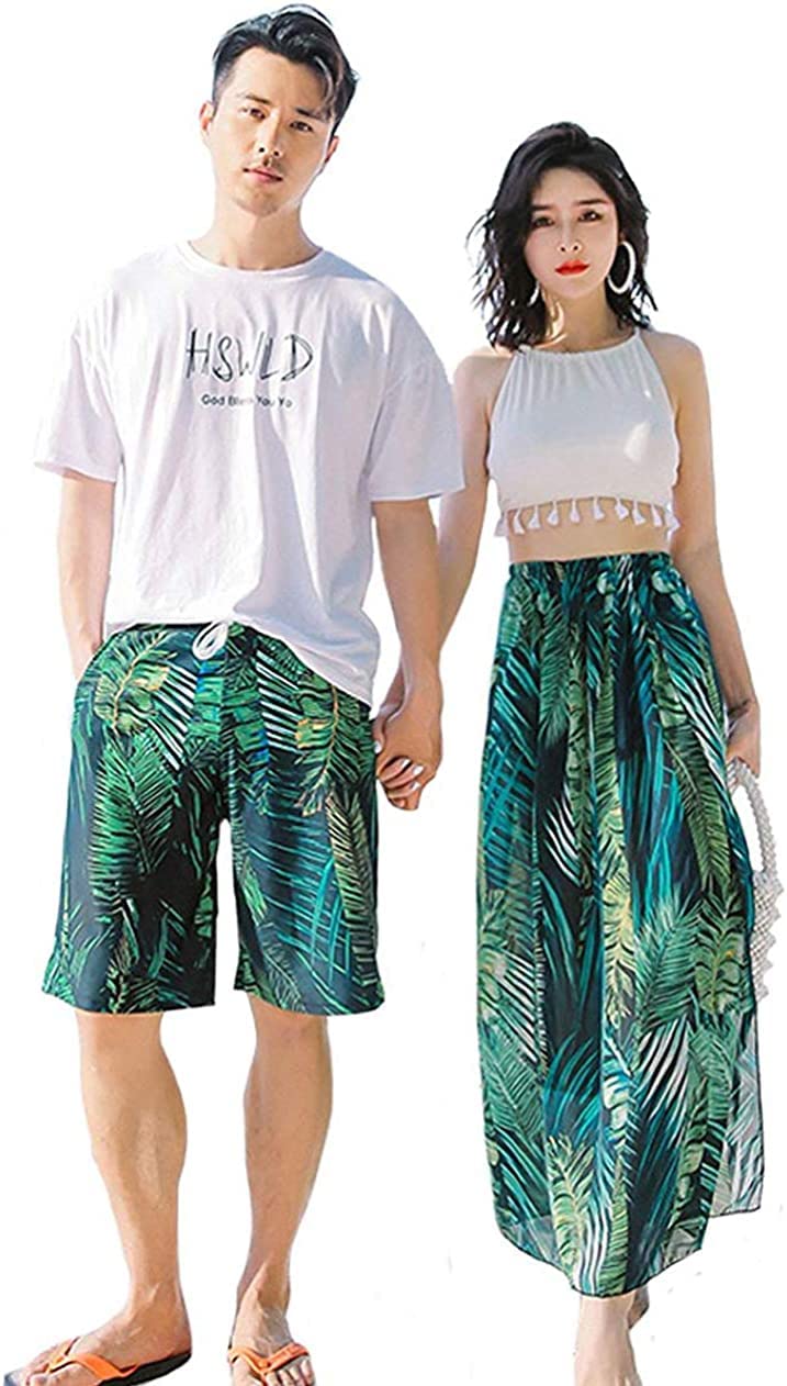 男女4点セット 水着 カップル お揃い セット ペアルック水着 メンズ レディース サーフパンツ 海パン 水着 南国風 リゾート 水着