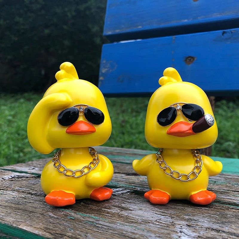 2点セット 首振りアヒル 置物 ダッシュボード飾り 車アクセサリー 首振り人形 フィギュア プレゼント ..