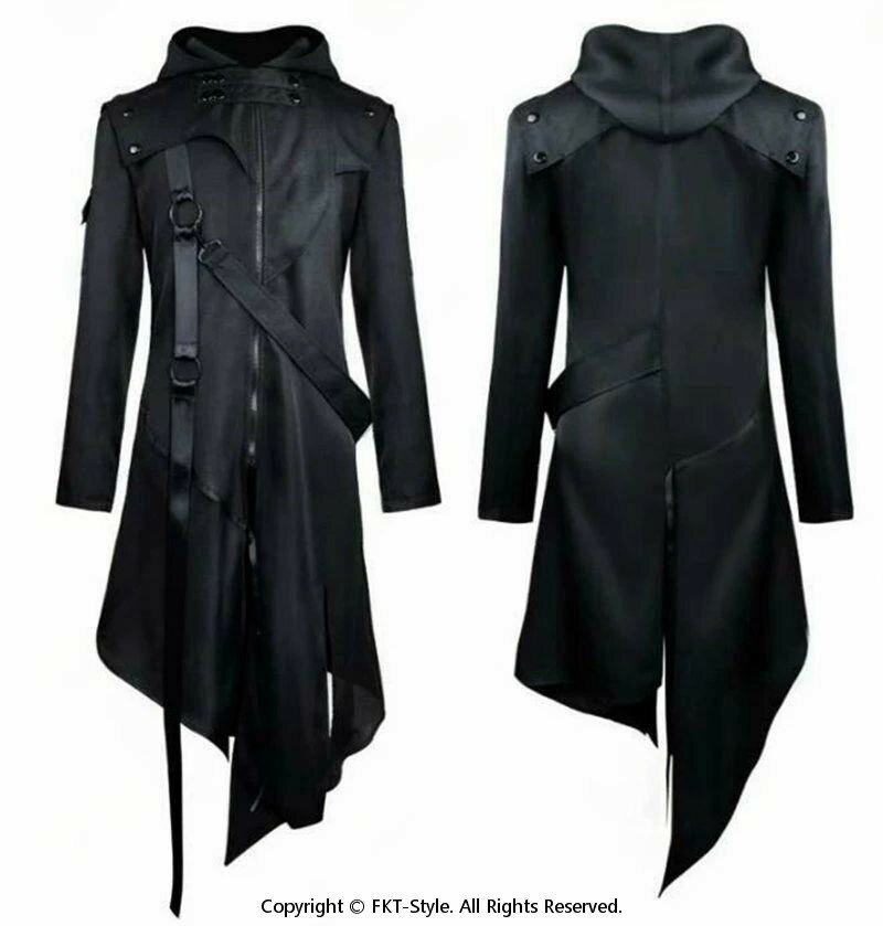 ハロウィン衣装 メンズコート 秋冬コート 帽子付きダンス衣裳 欧米風 暗黒系 コスプレ衣装 中世 舞台ステージ衣装 マジシャン コート魔術師 マジック ハロウィン クリスマスコスプレ衣装 司会者 舞台演出服 男性用礼服 長袖テーラードジャケットレトロコートS-5XL