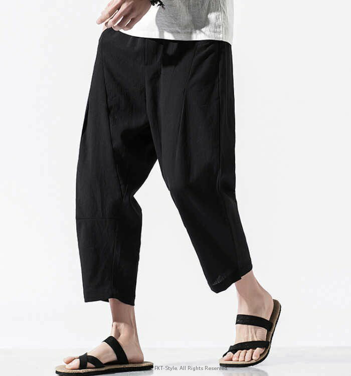 クロップドパンツ ワイドパンツ リネンパンツ メンズストレートパンツ カジュアルパンツ 薄手 麻混 七分丈パンツ チノパン 7分 ゆったりズボン 春夏ボトムス 無地 イージーパンツ 通気性 ジョガーパンツ 涼しい 大きいサイズ