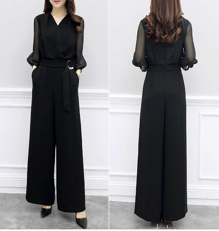 2025 パンツドレス レディース オールインワン フォーマル ブラック シースルー レース セットアップ パーティー 結婚式 大きいサイズ M-5L RSNK