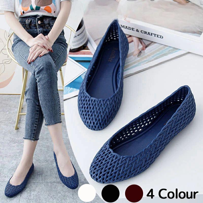 フラットサンダル ラバーサンダル ぺたんこサンダル レディース ラバーシューズ レディース メッシュ ローヒール PVC レインシューズ サンダル ラバーパンプス 女性 レディース パンプス