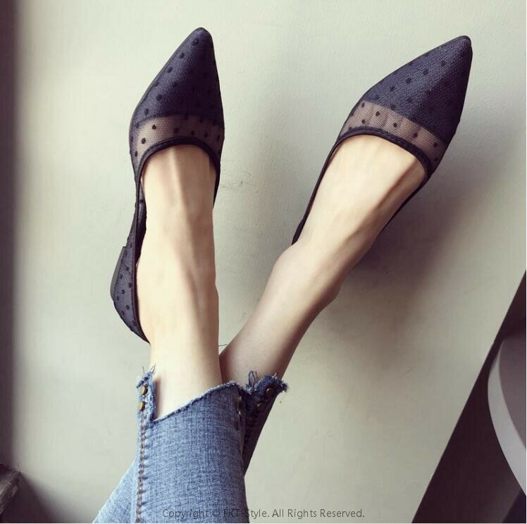 全3色！ドット柄シースルーパンプス 大きいサイズ 痛くない オフィス ローヒール ぺたんこ バレエシューズ フラットパンプス ポインテッドトゥ とんがり 走れる ぺたんこ フラットシューズ 通勤 通勤 通学 柔らか 水玉柄