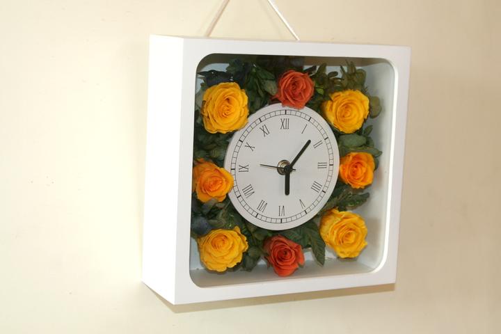 花時計 イエロー プリザーブドフラワー ギフト ブリザードフラワー フラワーギフト ブリザーブドフラワー プレゼント オレンジ 花時計