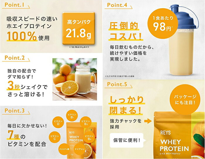 【最短当日発送】 REYS レイズ ホエイ プロテイン 山澤 礼明 監修 1kg 国内製造 ビ...