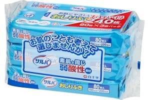 水、ベンザルコニウムクロリド、セチルピリジニウムクロリド、クエン酸、クエン酸Na、モモ葉エキス、BG、ブチルカルバミン酸ヨウ化プロピニル「サルバ お肌にやさしいおしりふき」は、敏感なお肌をやさしくケアするために開発された高品質なおしりふきです。素肌と同じ弱酸性シートを採用しており、デリケートなお肌や皮膚表面への刺激を最小限に抑えます。ノンアルコール・無香料・無着色の低刺激処方のため、赤ちゃんの繊細なお肌から介護を必要とされるご高齢の方のお肌まで、幅広く安心してお使いいただけます。シートはふんわりとソフトな肌触りで、摩擦による肌トラブルを軽減。190mm×200mmの手のひらサイズ（大判・手のひらフィットサイズ）に設計されており、無駄なくささっと拭き取ることができます。お肌に優しく馴染む弱酸性素材とやわらかシートのダブル効果で、気になる汚れも優しくすっきりと拭き取ることが可能です。たっぷり使える80枚入りの3個パック（合計240枚）でお届けしますので、ご家庭での日常使いや介護用、おでかけ時の備えとしても大変経済的で便利です。お肌へのやさしさと使いやすさを追求した白十字の「サルバ お肌にやさしいおしりふき」を、ぜひ毎日の清拭やおしりケアにご活用ください。【商品詳細】・商品名：サルバ お肌にやさしいおしりふき 80枚×3個パック・ブランド：サルバ（白十字）・内容量：80枚×3個パック・シートサイズ：190mm×200mm・仕様：素肌と同じ弱酸性、ノンアルコール、無香料、無着色・原産国：日本※ご注意：本製品は水に溶けないため、トイレには流さないでください。