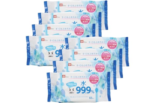 レック アラクリーネ 純水99.9% ウェットシート 65枚入×8個 【激落ちくん】/手・口もとの汚れに/日本製/ノンアルコール/パラベン無添加/無香料