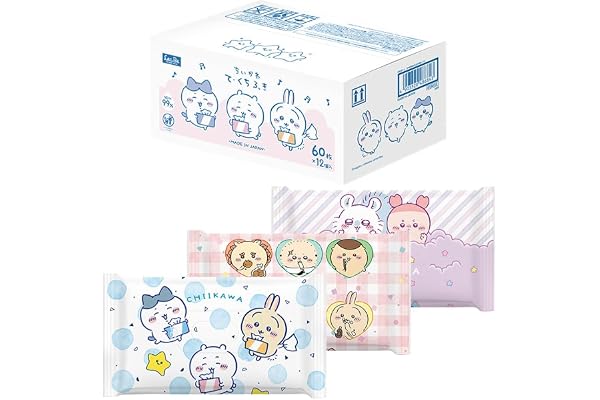ちいかわ 純水99% 手口ふき 60枚 × 12個 (720枚) / 汚れをかきとるメッシュ加工/無添加/日本製/ちいかわ ・ ハチワレ ・ うさぎ 3柄ランダムアソート