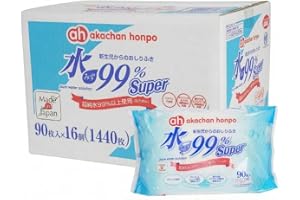 水、加水分解ヒアルロン酸、ヒアルロン酸Na、グルコシルセラミド、α-グルカン、グリセリン、PCA-Na、PEG-60水添ヒマシ油、安息香酸、安息香酸Na、セチルピリジニウムクロリド赤ちゃん本舗の「水99％ Super おしりふき」は、大切な赤ちゃんの肌を優しくケアするために作られた、新生児から使えるベビー用おしりふきです。■超純水99％以上使用で生まれたての肌にも安心精製技術を極めた純度100％に近い「超純水」を99％以上使用しています。余計な成分を極力排除し、防腐剤の配合量も最小限に抑えているため、非常にデリケートな赤ちゃんの肌にも安心してお使いいただけます。パラベンやプロピレングリコール（PG）も不使用です。■お肌をすこやかに保つ保湿成分＆弱酸性加水分解ヒアルロン酸やヒアルロン酸Na、グルコシルセラミドといった保湿成分を配合。赤ちゃんの肌の潤いを守りながら優しく拭き取ることができます。また、素肌と同じ弱酸性仕様となっており、皮ふ刺激性テスト済み（※すべての方に皮ふ刺激が起きないわけではありません）なので、毎日のオムツ替えでもお肌に負担をかけません。■使いやすさとコスパを両立した大容量ケース販売1パック90枚入りが16個入った合計1440枚の大容量セット。毎日のオムツ替えはもちろん、ミルクの吐き戻しや手口の汚れ拭きなど、日常生活の中で気兼ねなくガンガン使える抜群のコスパを誇ります。1枚ずつスムーズに取り出しやすい独自のシート製法を採用しており、急なおむつ替えの際もストレスフリーで使用可能です。【商品仕様】・内容量：90枚×16個（合計1440枚）・寸法：200mm×140mm・成分：水、加水分解ヒアルロン酸、ヒアルロン酸Na、グルコシルセラミド、α-グルカン等・仕様：弱酸性、ノンアルコール、無香料、パラベンフリー、PGフリー※トイレには流さないでください。