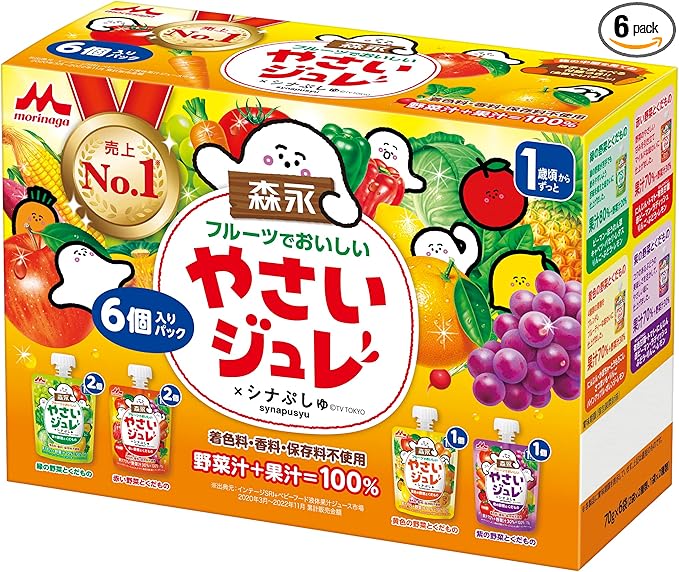 森永 フルーツでおいしいやさいジュレ(70g×6個入) アソート 1歳から ベビーフード 1歳 離乳食 離乳食中期 離乳食後期 子供 おやつ キッズ おやつ 幼児食 幼児 おやつ 手づかみ食べ パウチ 8種類の野菜と果物 果汁100%のサムネイル