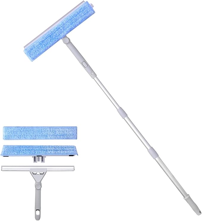 Dr. Dirt スクイジー 窓拭き 180°回転可能 伸縮ポール ワイパー ゴム+ロングモップ 2in1 ガラス 壁など掃除用 結露水滴取り 110cm 水切り マイクロファイバー お風呂 浴室 外窓 網戸 大掃除 効率 軽量 楽 便利 グッズ 鏡